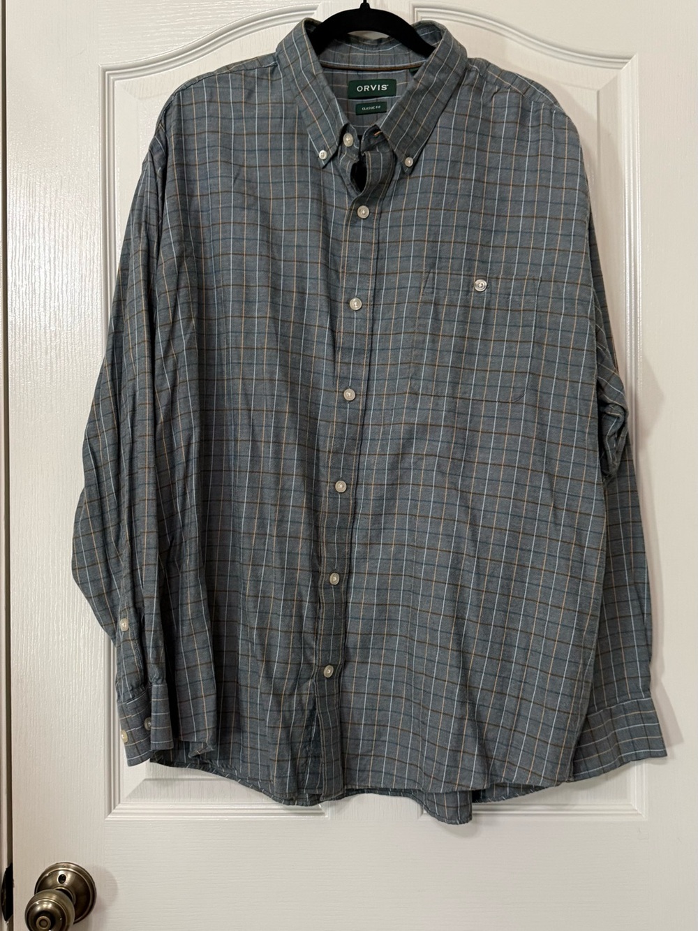 Orvis Men's Gray-Blue Plaid Button-Down Shirt